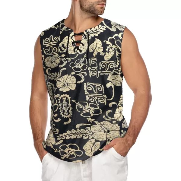 COOFANDY Men's Cotton Linen Tank Top Shirts Casual Sleeveless Lace Up Beach Hippie Tops Bohemian Renaissance Pirate Tunic