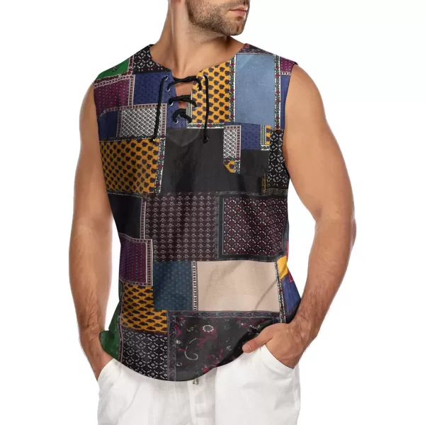 COOFANDY Men's Cotton Linen Tank Top Shirts Casual Sleeveless Lace Up Beach Hippie Tops Bohemian Renaissance Pirate Tunic