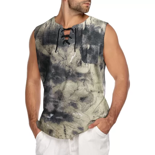 COOFANDY Men's Cotton Linen Tank Top Shirts Casual Sleeveless Lace Up Beach Hippie Tops Bohemian Renaissance Pirate Tunic