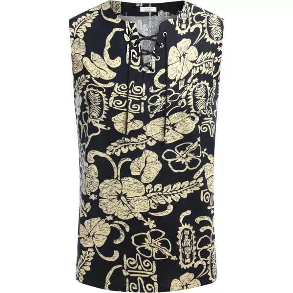 COOFANDY Men's Cotton Linen Tank Top Shirts Casual Sleeveless Lace Up Beach Hippie Tops Bohemian Renaissance Pirate Tunic