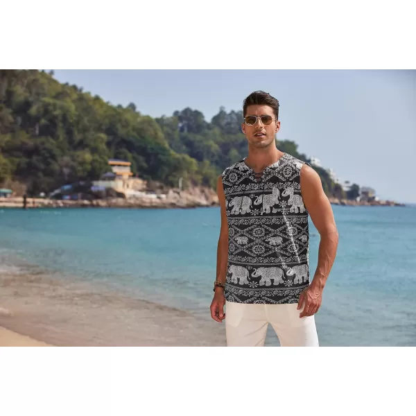 COOFANDY Men's Cotton Linen Tank Top Shirts Casual Sleeveless Lace Up Beach Hippie Tops Bohemian Renaissance Pirate Tunic