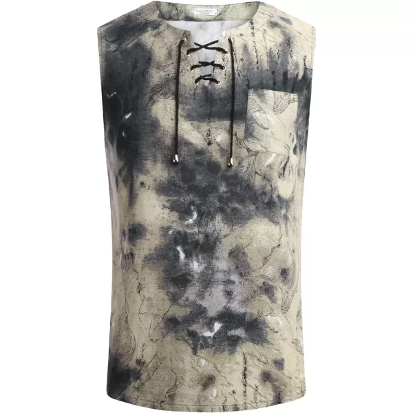 COOFANDY Men's Cotton Linen Tank Top Shirts Casual Sleeveless Lace Up Beach Hippie Tops Bohemian Renaissance Pirate Tunic