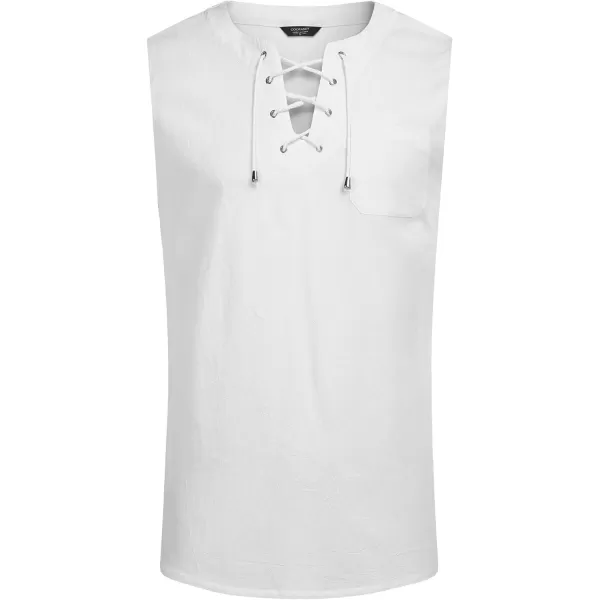 COOFANDY Men's Cotton Linen Tank Top Shirts Casual Sleeveless Lace Up Beach Hippie Tops Bohemian Renaissance Pirate Tunic