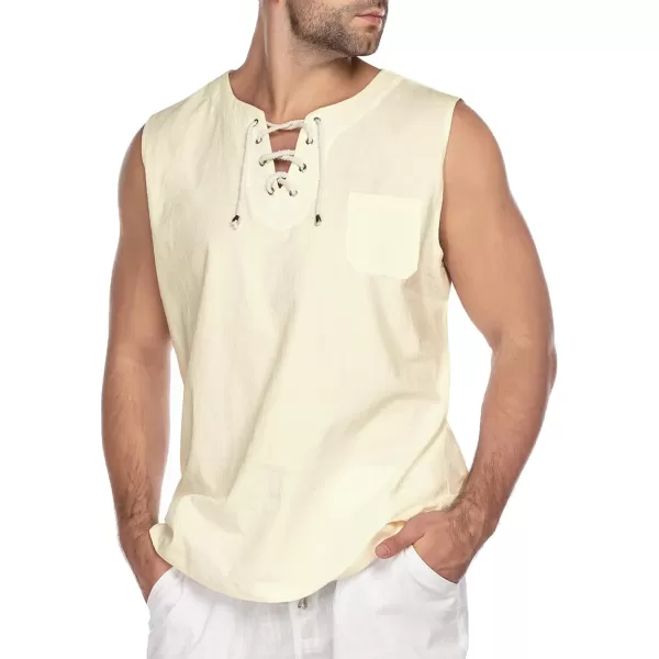 COOFANDY Men's Cotton Linen Tank Top Shirts Casual Sleeveless Lace Up Beach Hippie Tops Bohemian Renaissance Pirate Tunic