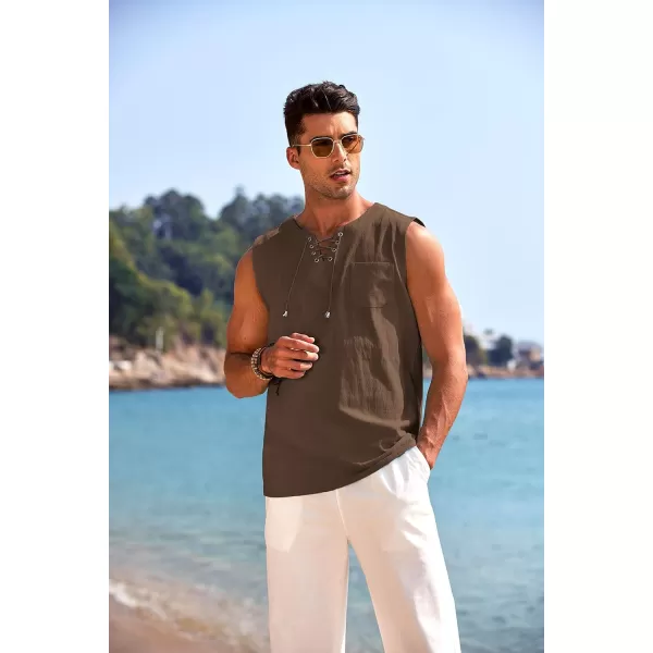 COOFANDY Men's Cotton Linen Tank Top Shirts Casual Sleeveless Lace Up Beach Hippie Tops Bohemian Renaissance Pirate Tunic