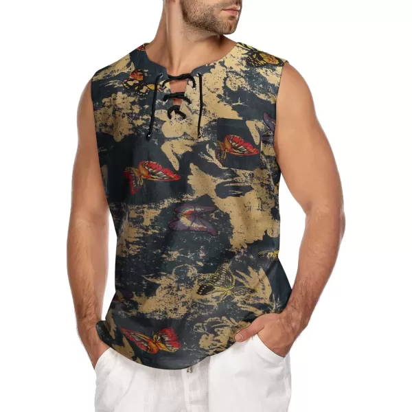 COOFANDY Men's Cotton Linen Tank Top Shirts Casual Sleeveless Lace Up Beach Hippie Tops Bohemian Renaissance Pirate Tunic