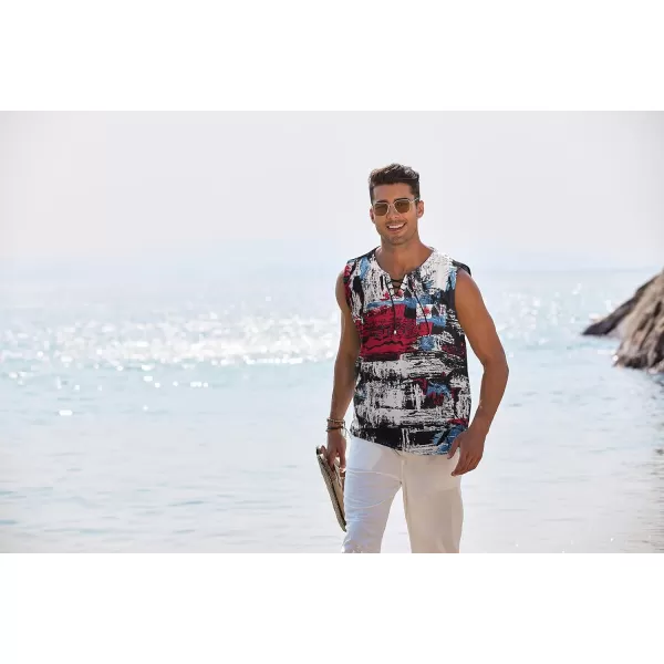 COOFANDY Men's Cotton Linen Tank Top Shirts Casual Sleeveless Lace Up Beach Hippie Tops Bohemian Renaissance Pirate Tunic