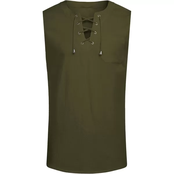 COOFANDY Men's Cotton Linen Tank Top Shirts Casual Sleeveless Lace Up Beach Hippie Tops Bohemian Renaissance Pirate Tunic
