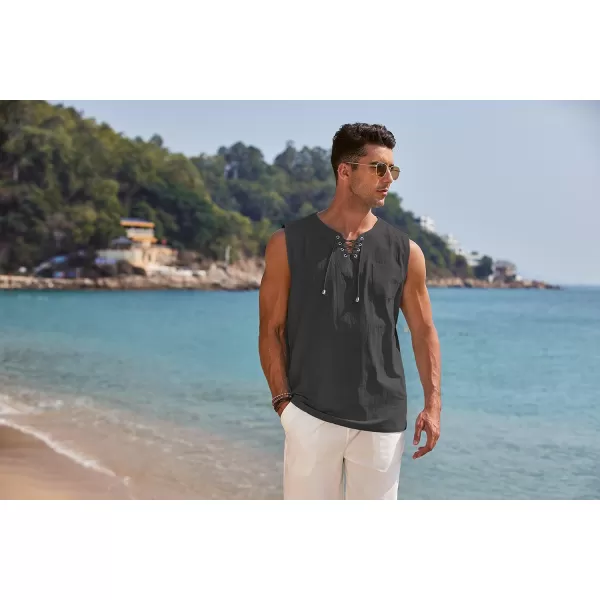 COOFANDY Men's Cotton Linen Tank Top Shirts Casual Sleeveless Lace Up Beach Hippie Tops Bohemian Renaissance Pirate Tunic