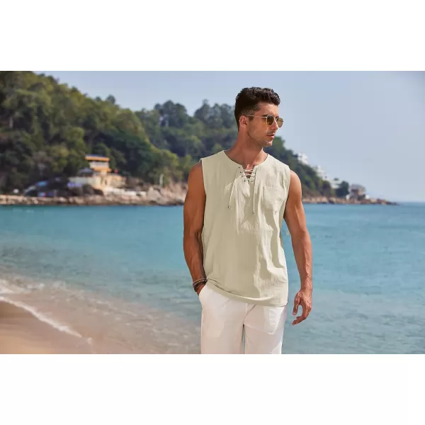 COOFANDY Men's Cotton Linen Tank Top Shirts Casual Sleeveless Lace Up Beach Hippie Tops Bohemian Renaissance Pirate Tunic