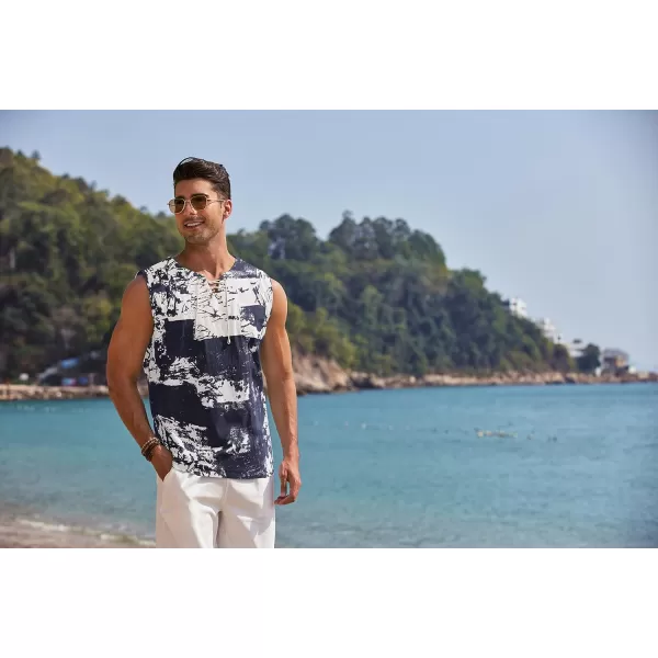 COOFANDY Men's Cotton Linen Tank Top Shirts Casual Sleeveless Lace Up Beach Hippie Tops Bohemian Renaissance Pirate Tunic