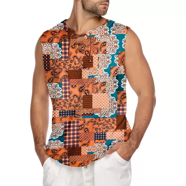 COOFANDY Men's Cotton Linen Tank Top Shirts Casual Sleeveless Lace Up Beach Hippie Tops Bohemian Renaissance Pirate Tunic