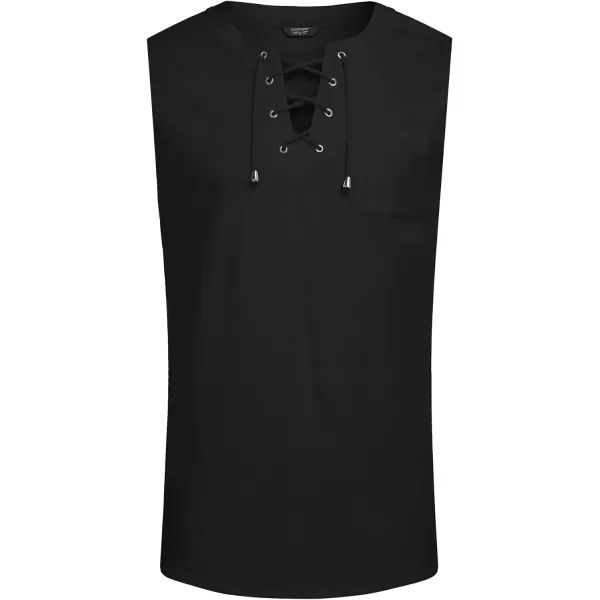 COOFANDY Men's Cotton Linen Tank Top Shirts Casual Sleeveless Lace Up Beach Hippie Tops Bohemian Renaissance Pirate Tunic