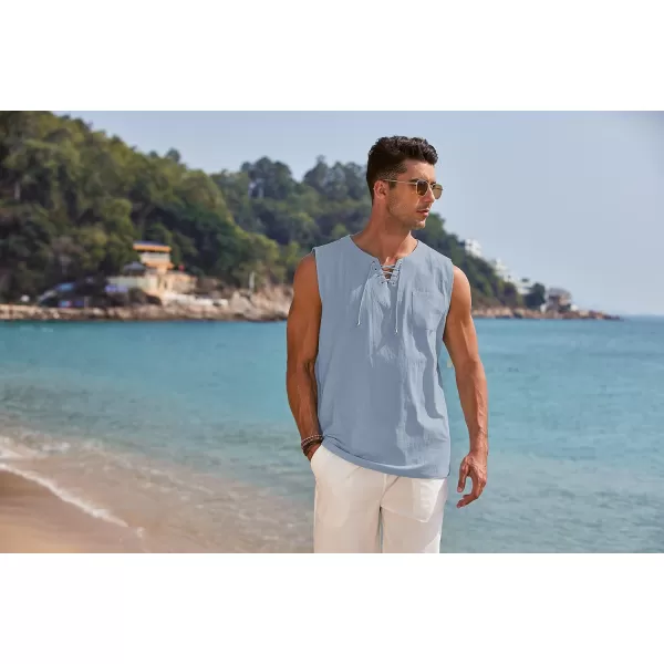 COOFANDY Men's Cotton Linen Tank Top Shirts Casual Sleeveless Lace Up Beach Hippie Tops Bohemian Renaissance Pirate Tunic