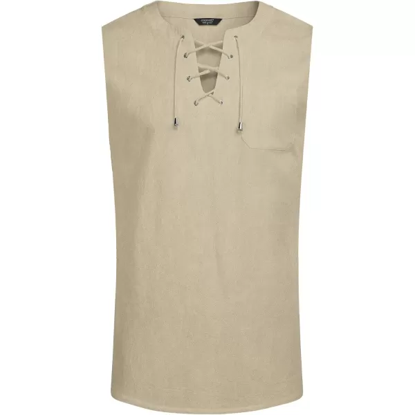 COOFANDY Men's Cotton Linen Tank Top Shirts Casual Sleeveless Lace Up Beach Hippie Tops Bohemian Renaissance Pirate Tunic
