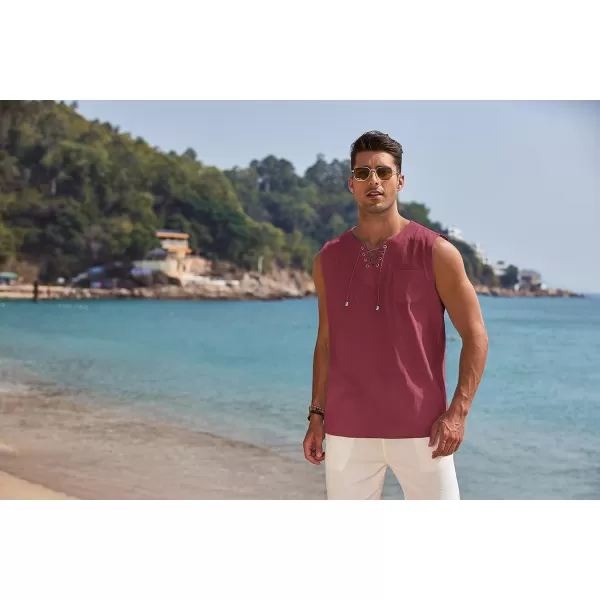 COOFANDY Men's Cotton Linen Tank Top Shirts Casual Sleeveless Lace Up Beach Hippie Tops Bohemian Renaissance Pirate Tunic