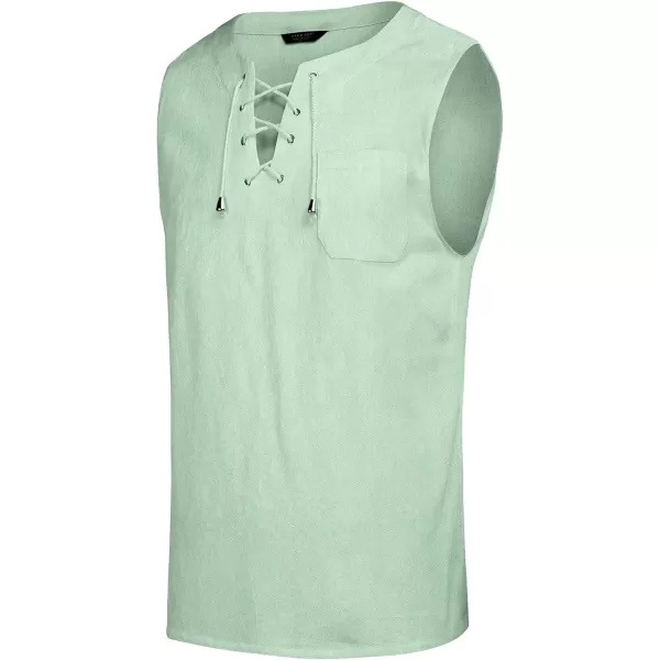 COOFANDY Men's Cotton Linen Tank Top Shirts Casual Sleeveless Lace Up Beach Hippie Tops Bohemian Renaissance Pirate Tunic