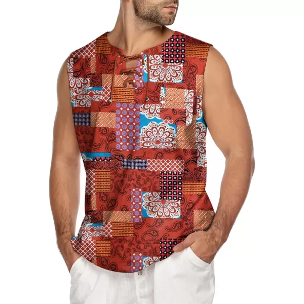COOFANDY Men's Cotton Linen Tank Top Shirts Casual Sleeveless Lace Up Beach Hippie Tops Bohemian Renaissance Pirate Tunic