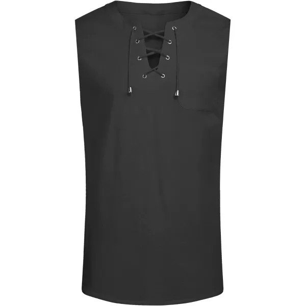 COOFANDY Men's Cotton Linen Tank Top Shirts Casual Sleeveless Lace Up Beach Hippie Tops Bohemian Renaissance Pirate Tunic