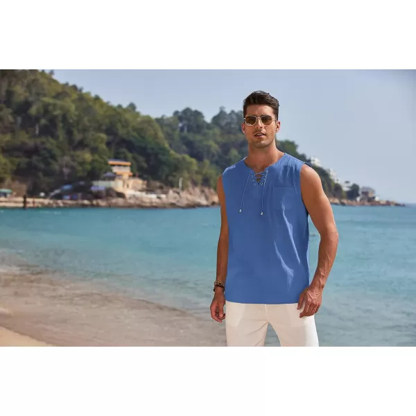 COOFANDY Men's Cotton Linen Tank Top Shirts Casual Sleeveless Lace Up Beach Hippie Tops Bohemian Renaissance Pirate Tunic