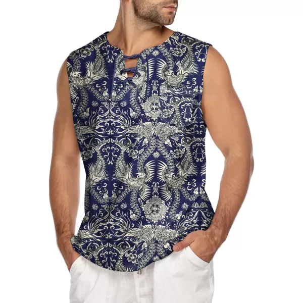 COOFANDY Men's Cotton Linen Tank Top Shirts Casual Sleeveless Lace Up Beach Hippie Tops Bohemian Renaissance Pirate Tunic