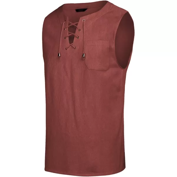 COOFANDY Men's Cotton Linen Tank Top Shirts Casual Sleeveless Lace Up Beach Hippie Tops Bohemian Renaissance Pirate Tunic