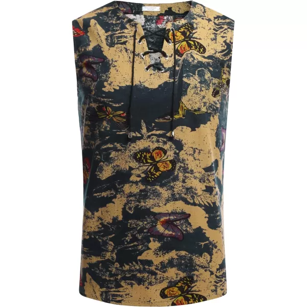COOFANDY Men's Cotton Linen Tank Top Shirts Casual Sleeveless Lace Up Beach Hippie Tops Bohemian Renaissance Pirate Tunic