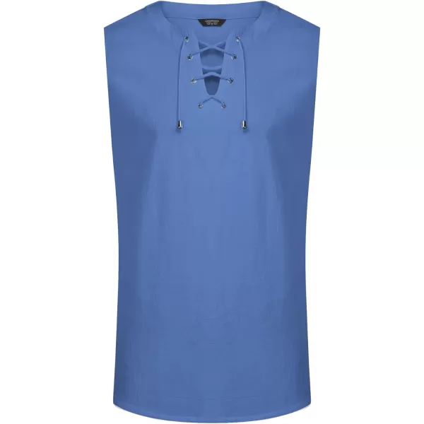 COOFANDY Men's Cotton Linen Tank Top Shirts Casual Sleeveless Lace Up Beach Hippie Tops Bohemian Renaissance Pirate Tunic