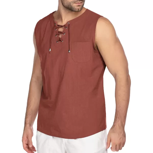 COOFANDY Men's Cotton Linen Tank Top Shirts Casual Sleeveless Lace Up Beach Hippie Tops Bohemian Renaissance Pirate Tunic