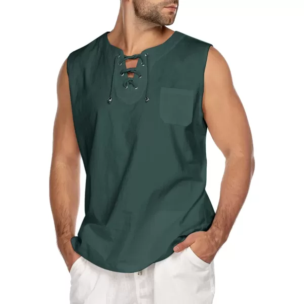 COOFANDY Men's Cotton Linen Tank Top Shirts Casual Sleeveless Lace Up Beach Hippie Tops Bohemian Renaissance Pirate Tunic