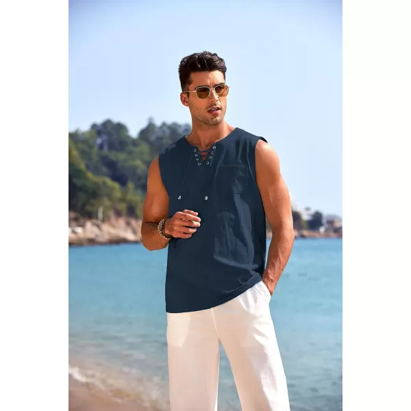 COOFANDY Men's Cotton Linen Tank Top Shirts Casual Sleeveless Lace Up Beach Hippie Tops Bohemian Renaissance Pirate Tunic