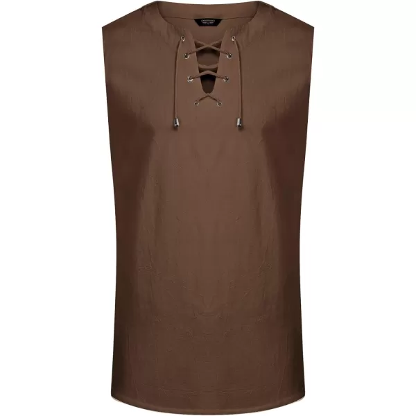 COOFANDY Men's Cotton Linen Tank Top Shirts Casual Sleeveless Lace Up Beach Hippie Tops Bohemian Renaissance Pirate Tunic