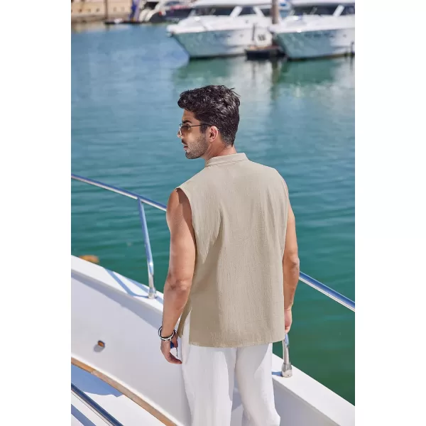 COOFANDY Mens Cotton Linen Tank Tops Beach Casual Sleeveless Henley Tank Shirts Black