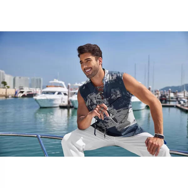 COOFANDY Mens Cotton Linen Tank Tops Beach Casual Sleeveless Henley Tank Shirts Black