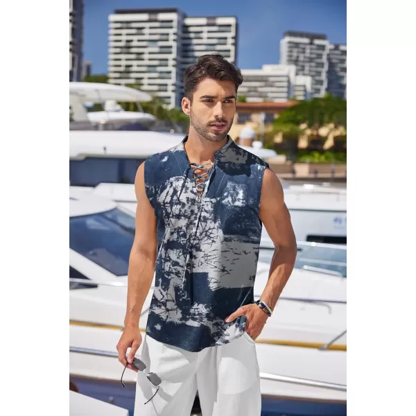 COOFANDY Mens Cotton Linen Tank Tops Beach Casual Sleeveless Henley Tank Shirts Black
