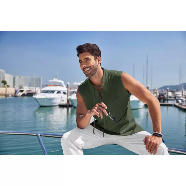 COOFANDY Mens Cotton Linen Tank Tops Beach Casual Sleeveless Henley Tank Shirts Black