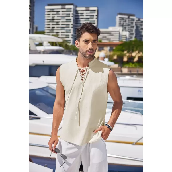 COOFANDY Mens Cotton Linen Tank Tops Beach Casual Sleeveless Henley Tank Shirts Black