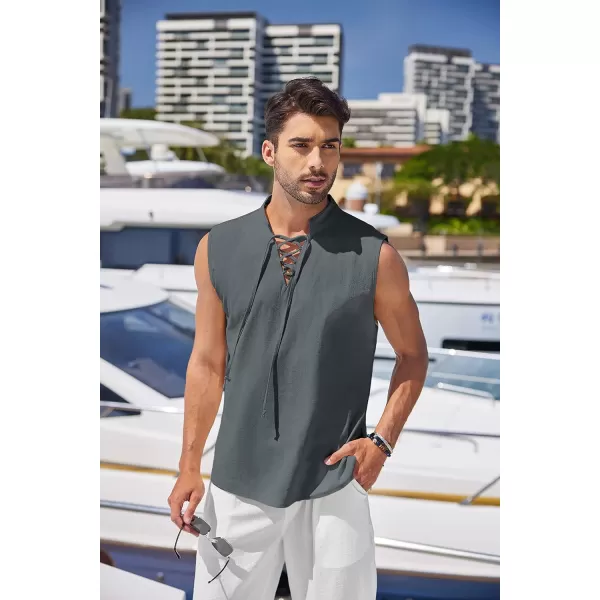 COOFANDY Mens Cotton Linen Tank Tops Beach Casual Sleeveless Henley Tank Shirts Black