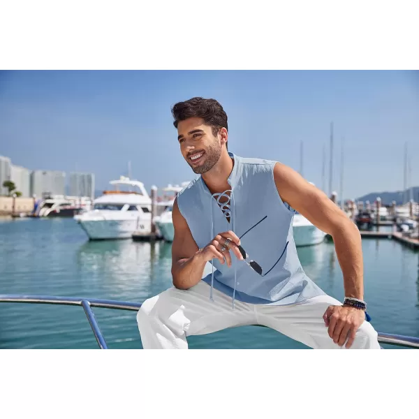 COOFANDY Mens Cotton Linen Tank Tops Beach Casual Sleeveless Henley Tank Shirts Black