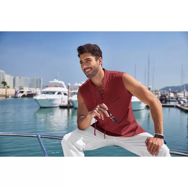 COOFANDY Mens Cotton Linen Tank Tops Beach Casual Sleeveless Henley Tank Shirts Black