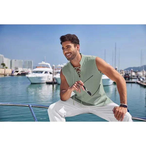 COOFANDY Mens Cotton Linen Tank Tops Beach Casual Sleeveless Henley Tank Shirts Black