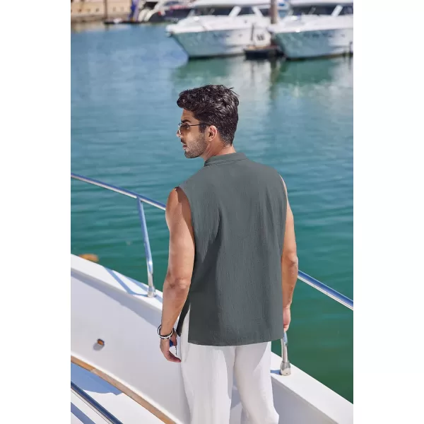 COOFANDY Mens Cotton Linen Tank Tops Beach Casual Sleeveless Henley Tank Shirts Black