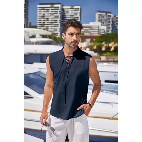 COOFANDY Mens Cotton Linen Tank Tops Beach Casual Sleeveless Henley Tank Shirts Black