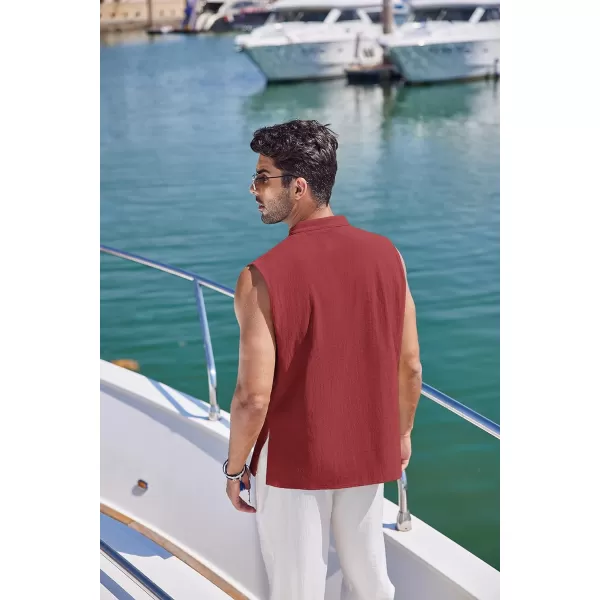 COOFANDY Mens Cotton Linen Tank Tops Beach Casual Sleeveless Henley Tank Shirts Black