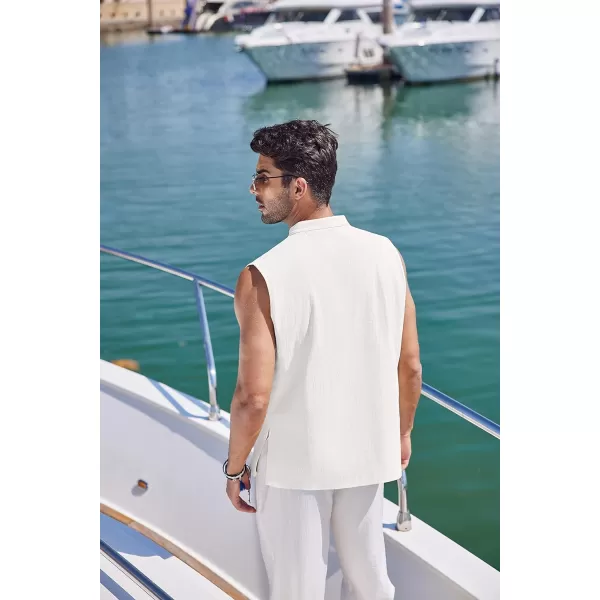 COOFANDY Mens Cotton Linen Tank Tops Beach Casual Sleeveless Henley Tank Shirts Black
