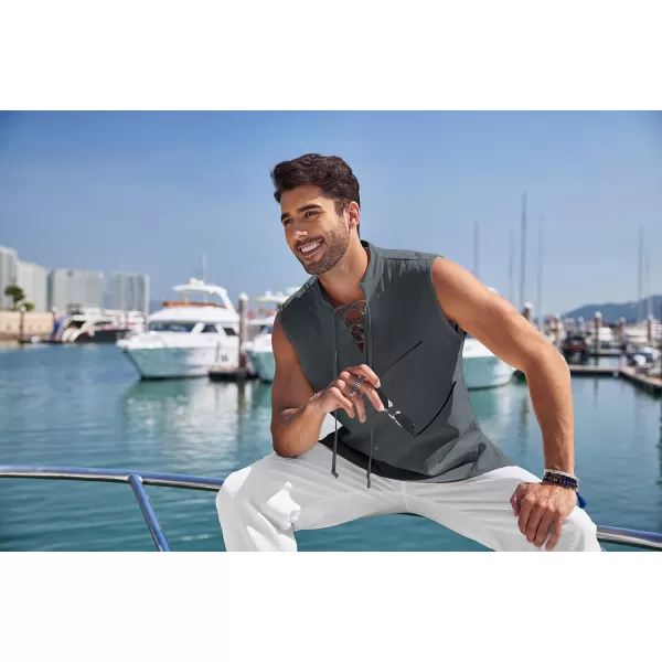 COOFANDY Mens Cotton Linen Tank Tops Beach Casual Sleeveless Henley Tank Shirts Black