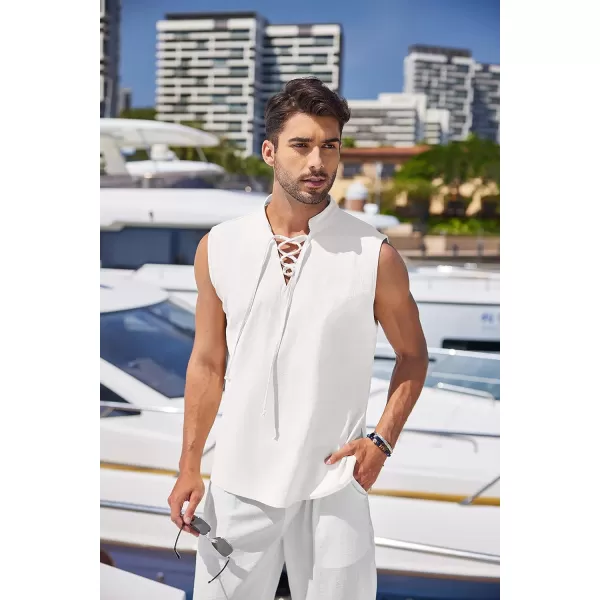 COOFANDY Mens Cotton Linen Tank Tops Beach Casual Sleeveless Henley Tank Shirts Black