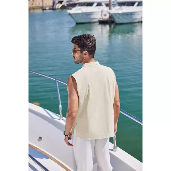 COOFANDY Mens Cotton Linen Tank Tops Beach Casual Sleeveless Henley Tank Shirts Black