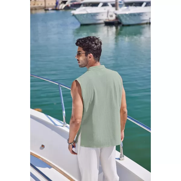 COOFANDY Mens Cotton Linen Tank Tops Beach Casual Sleeveless Henley Tank Shirts Black