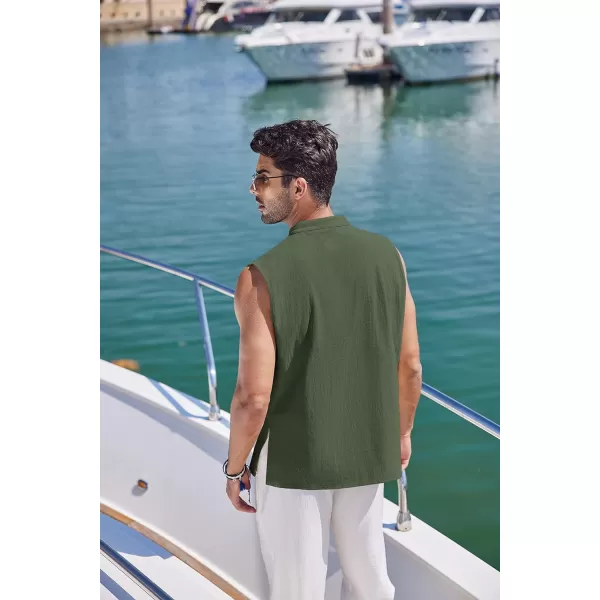 COOFANDY Mens Cotton Linen Tank Tops Beach Casual Sleeveless Henley Tank Shirts Black